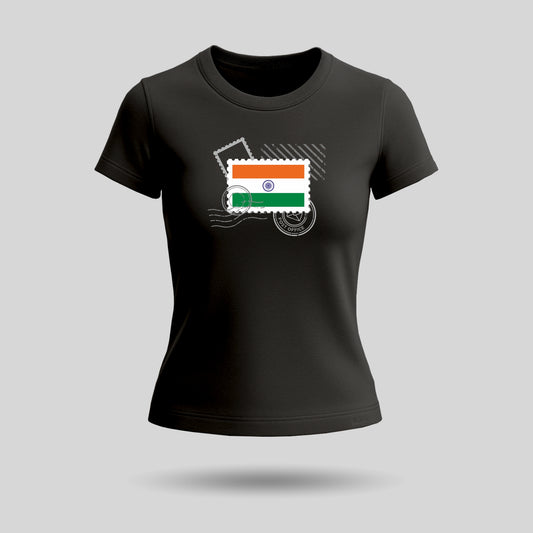 Tiranga Vintage Stamp | Round Neck Women’s T-Shirt | Pure Cotton Luv My India Fashion | Patriotic T-Shirt