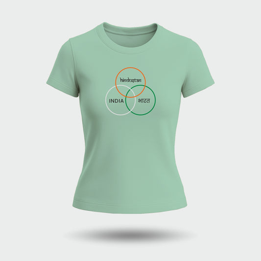 Hindustan, India, Bharat | Round Neck Women’s T-Shirt | Pure Cotton Luv My India Fashion | Patriotic T-Shirt