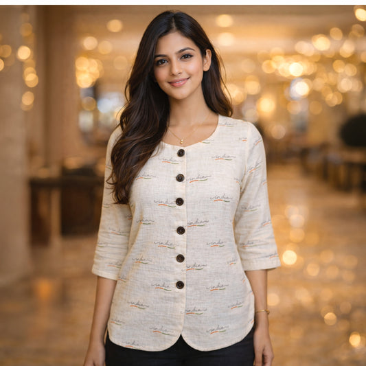 India Cursive Script | Women’s Top | Authentic Khadi Cotton with Inner Lining