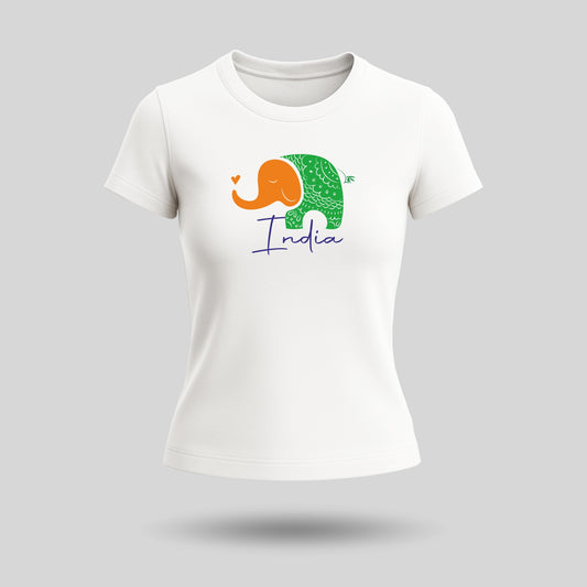 Tiranga Elephant Design | Round Neck Women’s T-Shirt | Pure Cotton Luv My India Fashion | Patriotic T-Shirt