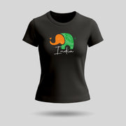 Tiranga Elephant Design | Round Neck Women’s T-Shirt | Pure Cotton Luv My India Fashion | Patriotic T-Shirt