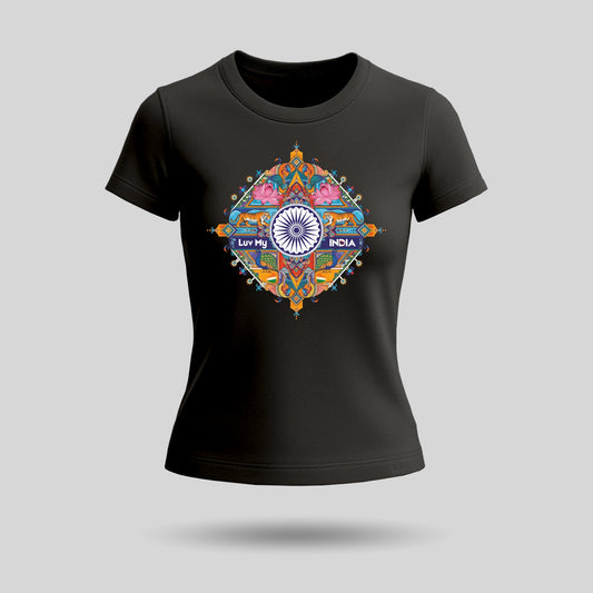 National Symbols | Round Neck Women’s T-Shirt | Pure Cotton Luv My India Fashion | Patriotic T-Shirt
