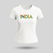 India In Tricolour | Round Neck Women’s T-Shirt | Pure Cotton Luv My India Fashion | Patriotic T-Shirt