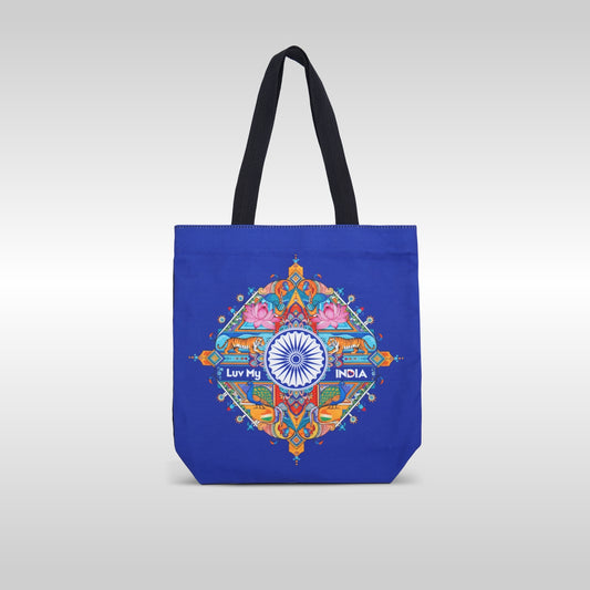 National Symbols | Patriotic Spacious Canvas Tote Bag | Luv My India 15x16 Inch Multipurpose Carry-All