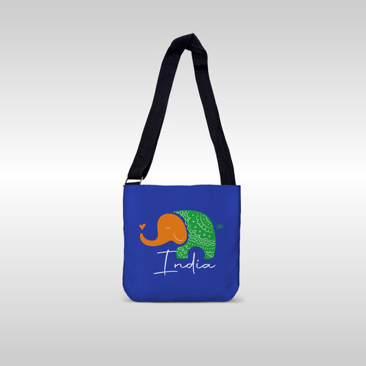 Tiranga Elephant | Patriotic Spacious Canvas Sling Bag | Luv My India 11.5x10.5 Inch Unisex Everyday Sling Bag