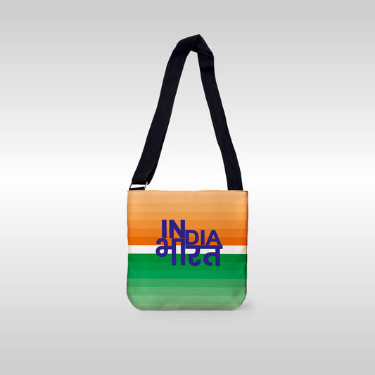 India Bharat Tricolour | Patriotic Spacious Canvas Sling Bag | Luv My India 11.5x10.5 Inch Unisex Everyday Sling Bag
