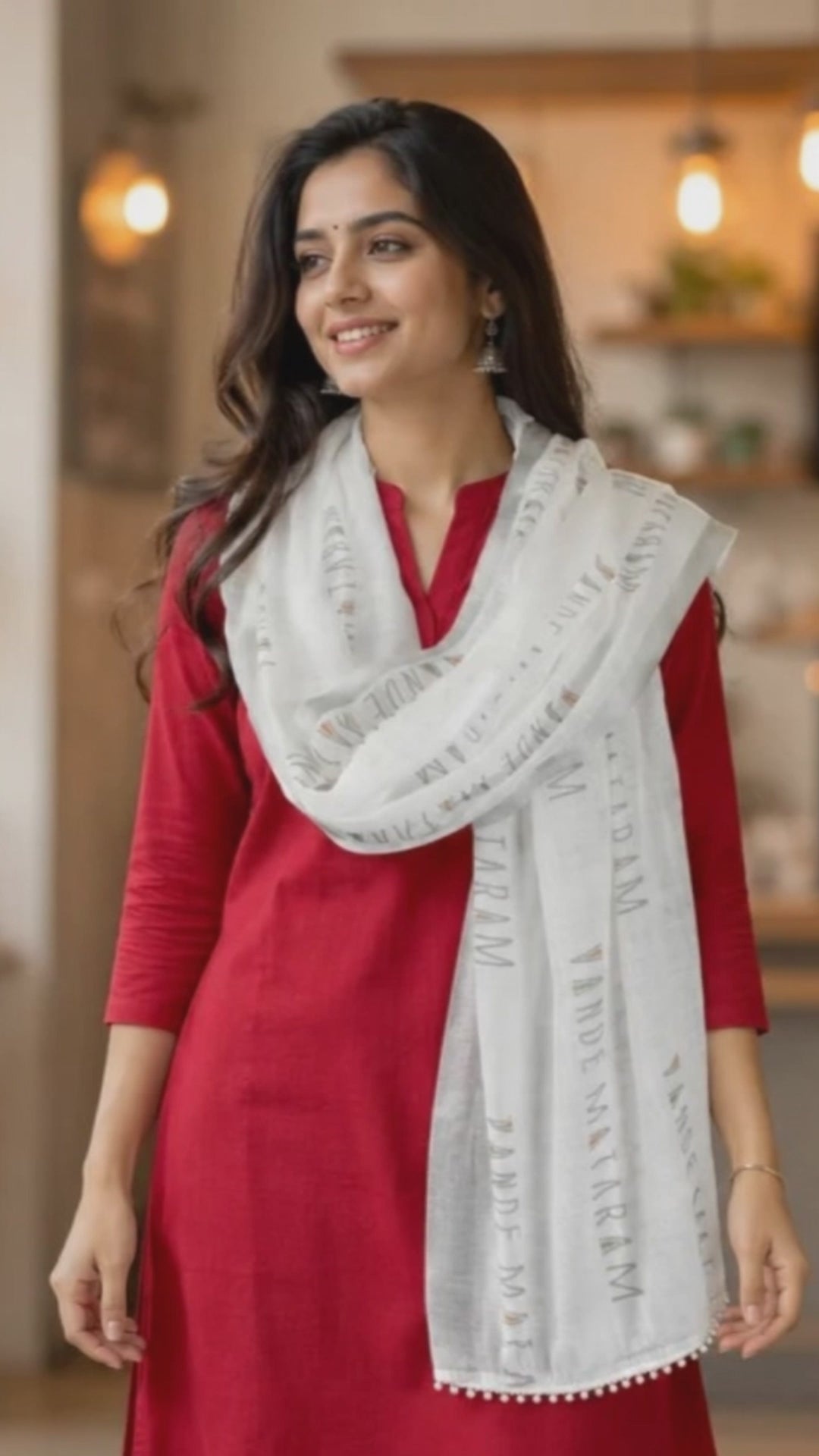Vande Mataram Silver Zari Border Linen Stole
