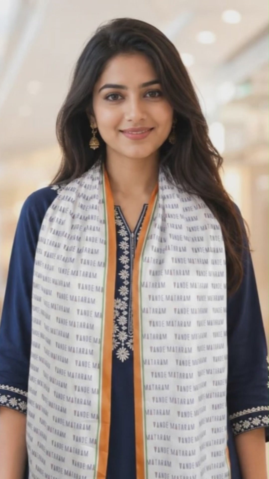 Vande Mataram Satin Stole | Unisex  | White & Tricolour