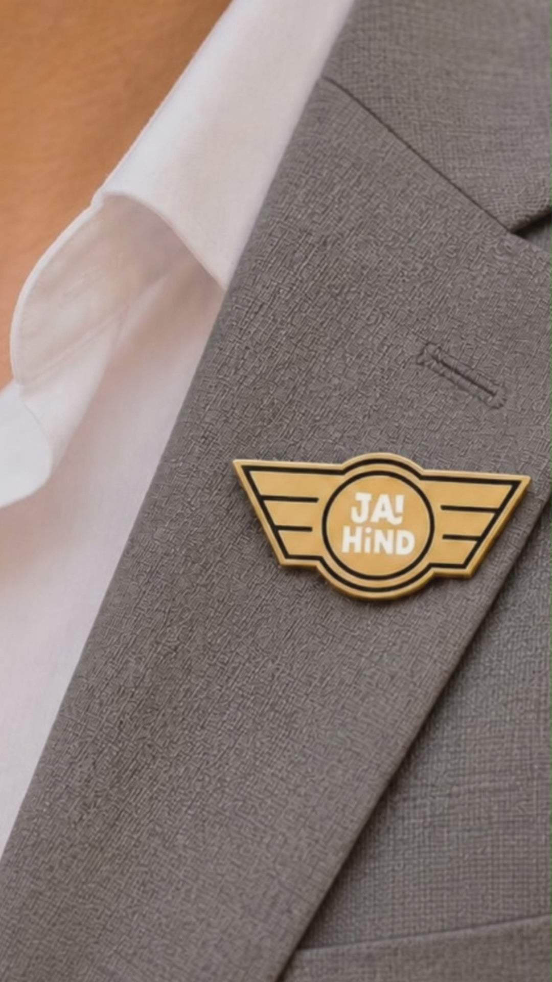 Jai Hind Gold-Finish Badge | Pin-free Magnetic Fastener