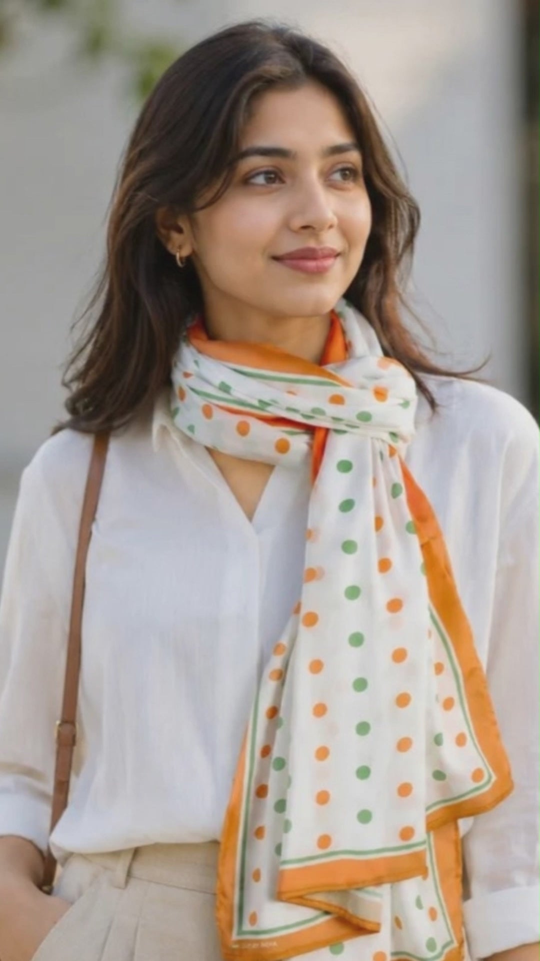 Tricolour Polka Satin Stole | Unisex | White & Tricolour